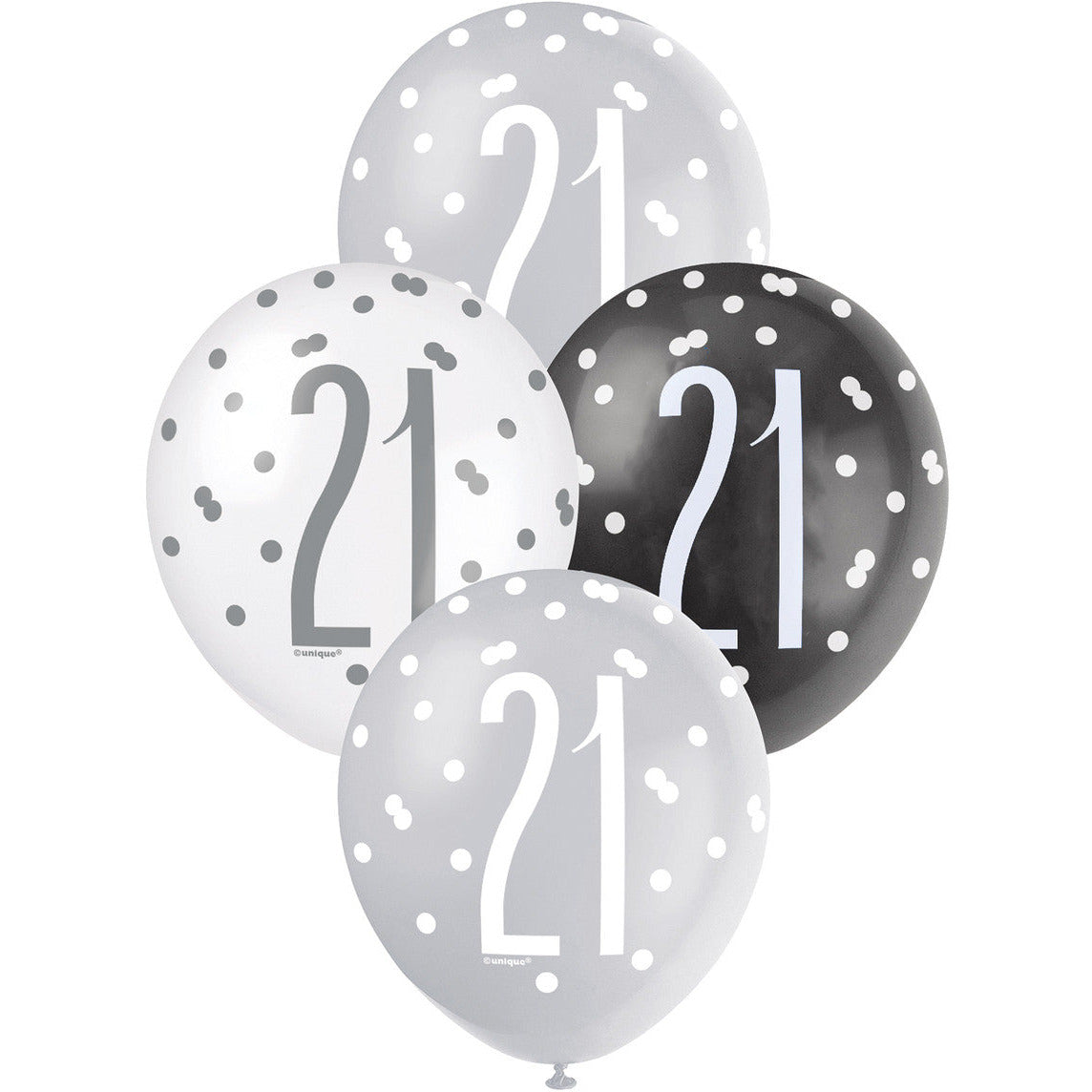 Black, Silver & White 21st Birthday Latex Balloons - Dollars and Sense
