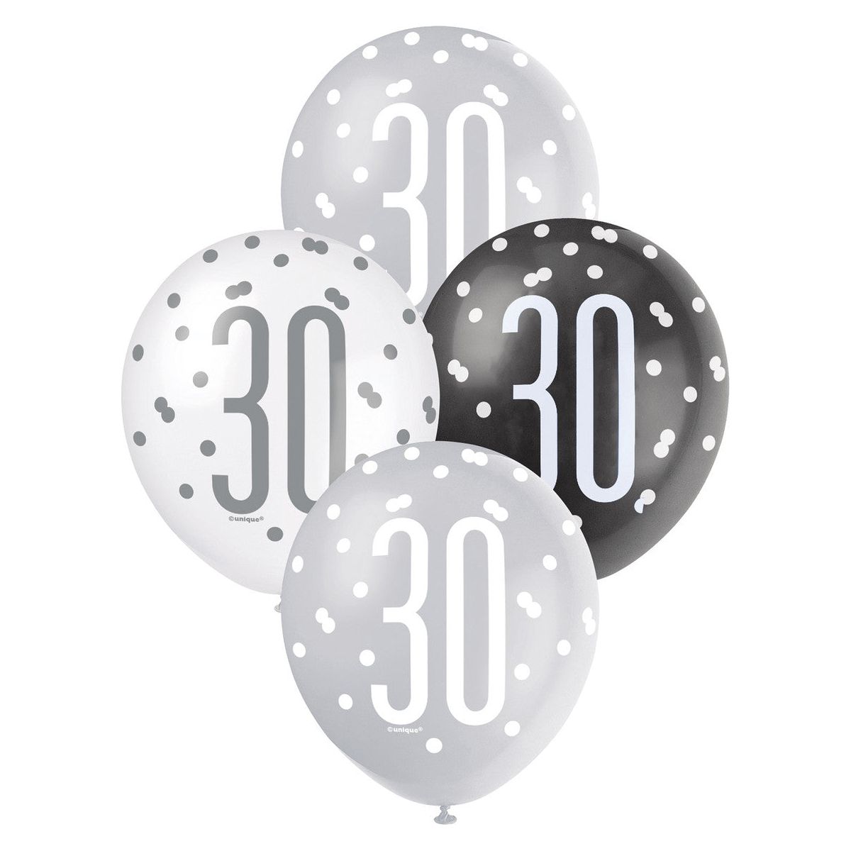 Black, Silver & White 30th Birthday - Latex Balloons - Dollars and Sense