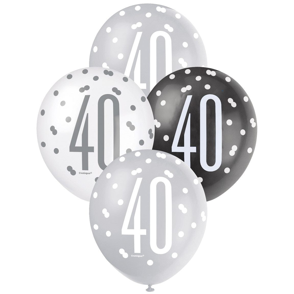 Black, Silver & White 40th Birthday Latex Balloons - Dollars and Sense