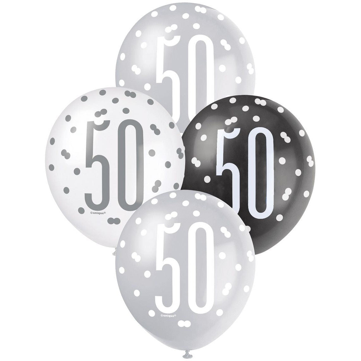 Black, Silver & White 50th Birthday Latex Balloons - Dollars and Sense