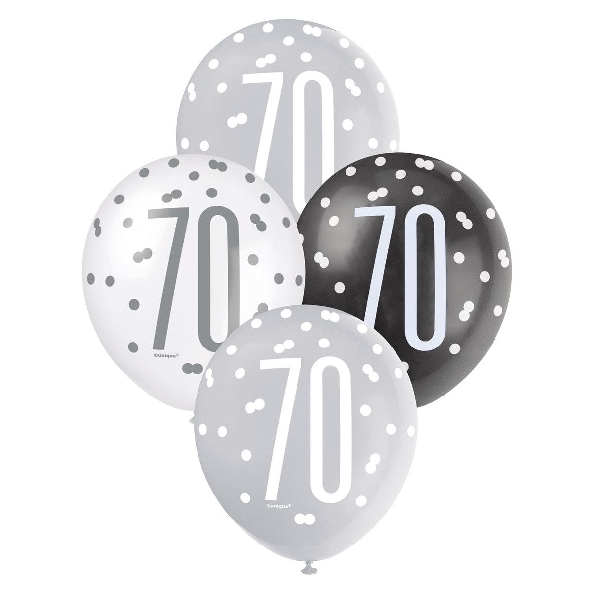 Black, Silver & White 70th Birthday - Latex Balloons - Dollars and Sense