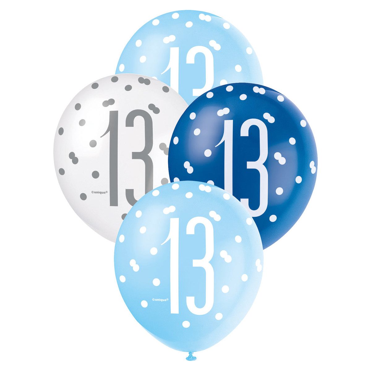Blue & White 13th Birthday Latex Balloons - Dollars and Sense