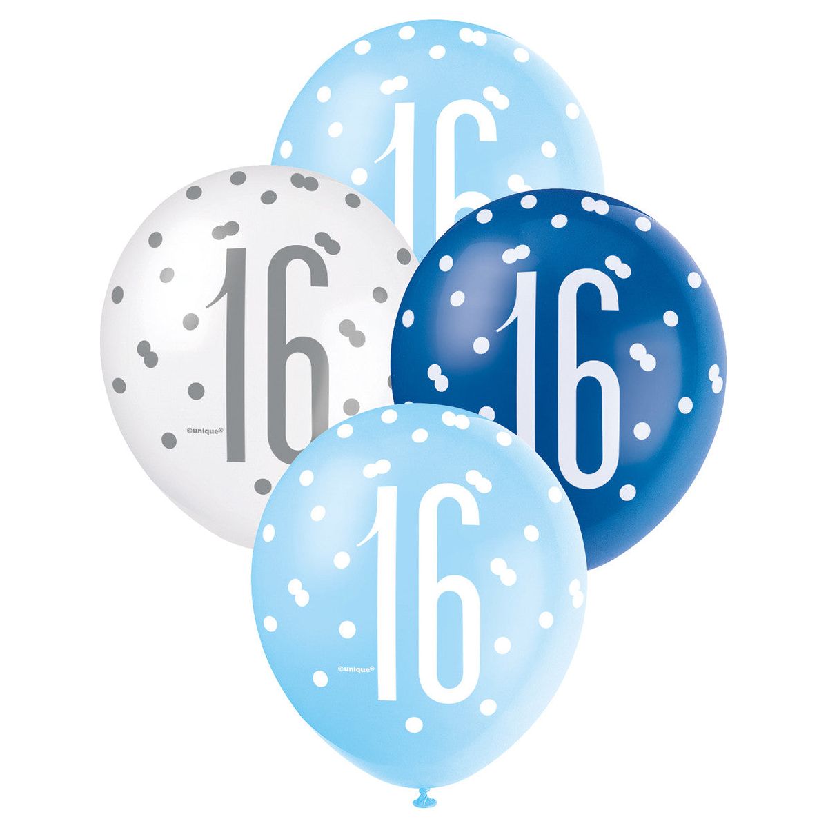 Blue & White 16th Birthday Latex Balloons - Dollars and Sense