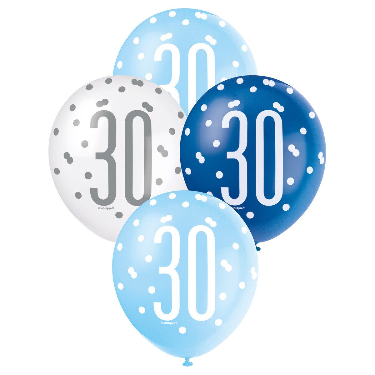 Blue & White 30th Birthday Latex Balloons - Dollars and Sense