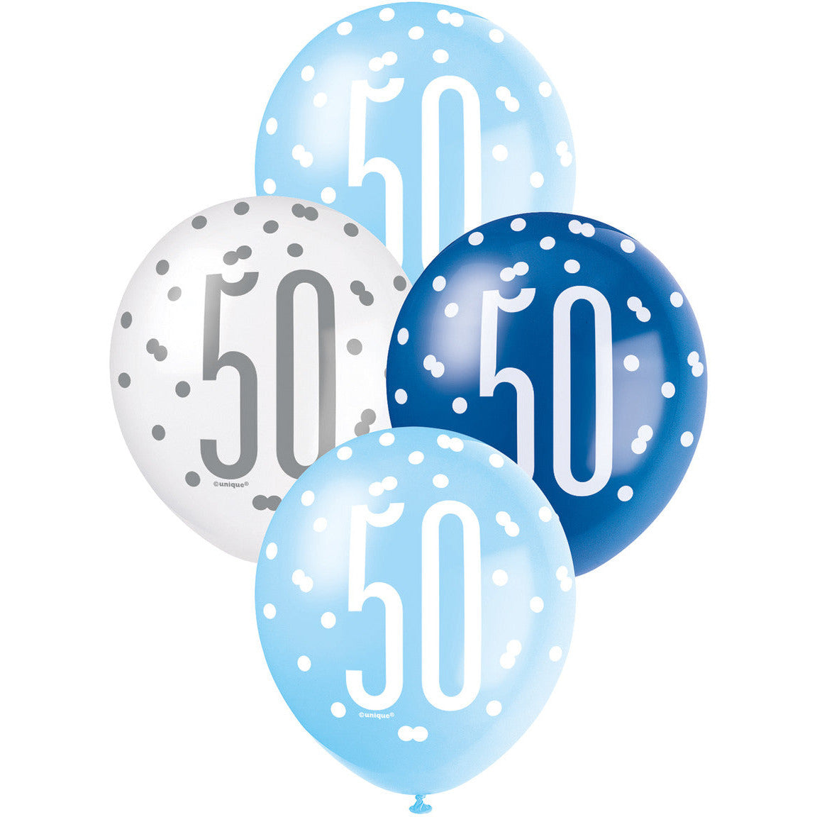 Blue & White 50th Birthday Latex Balloons - Dollars and Sense