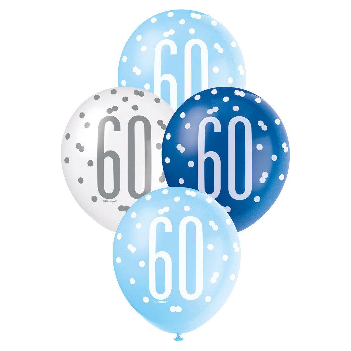 Blue & White 60th Birthday Latex Balloons - Dollars and Sense
