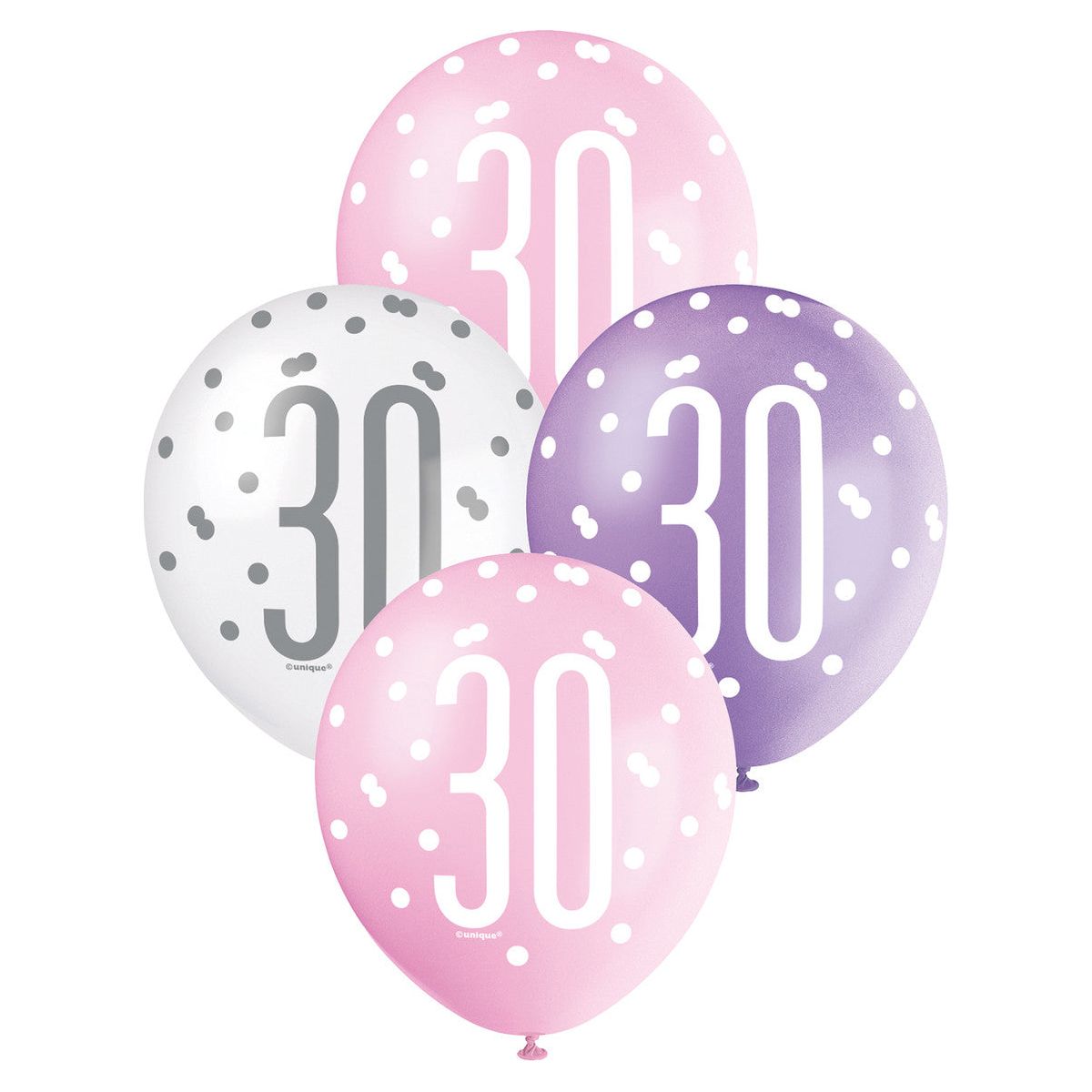 Pink, Purple & White 30th Birthday Latex Balloons - Dollars and Sense