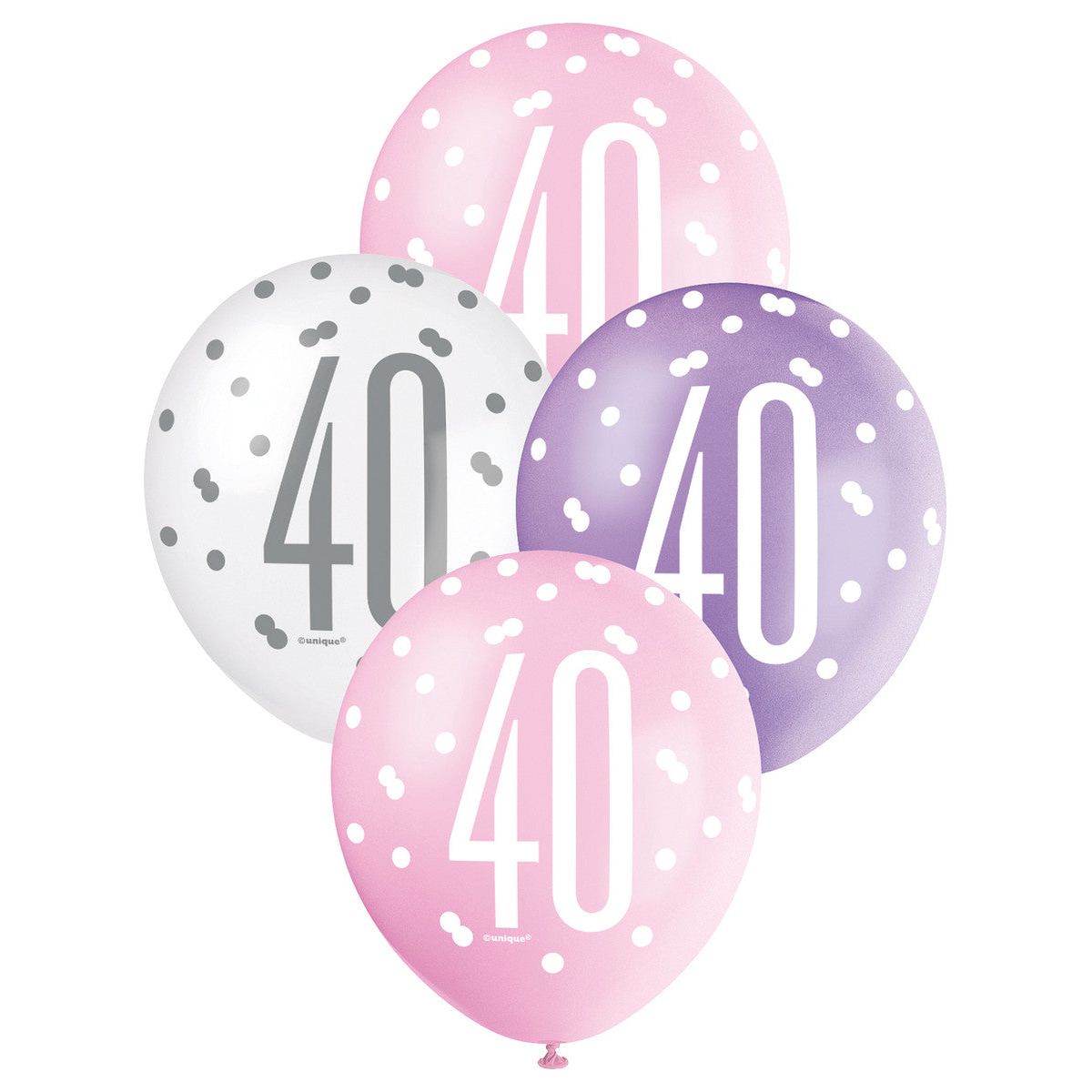 Pink, Purple & White 40th Birthday Latex Balloons - Dollars and Sense