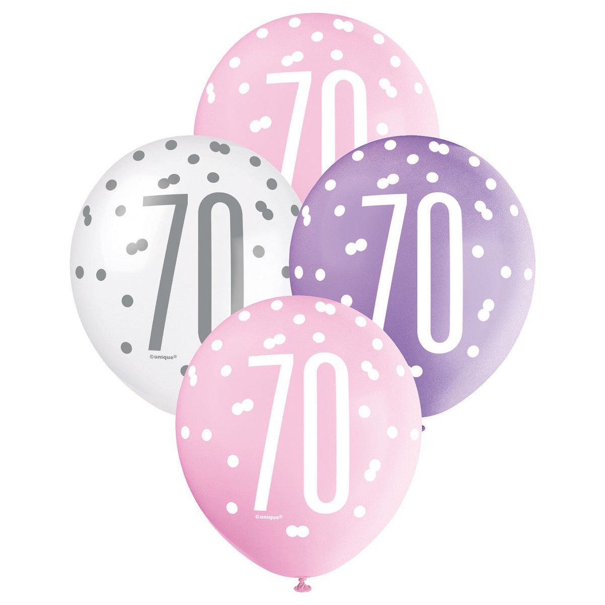 Pink, Purple & White 70th Birthday Latex Balloons - Dollars and Sense