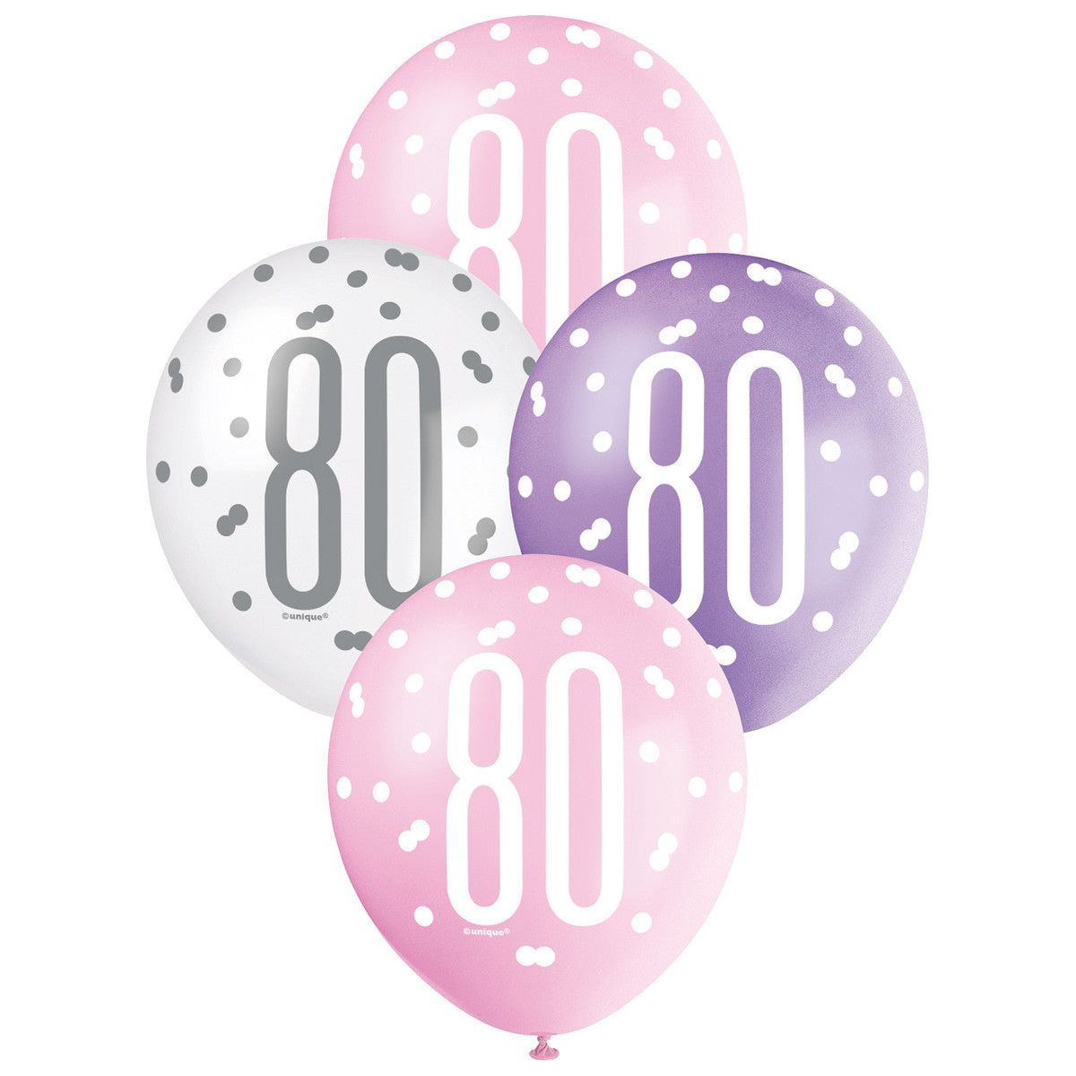 Pink, Purple & White 80th Birthday Latex Balloons - Dollars and Sense