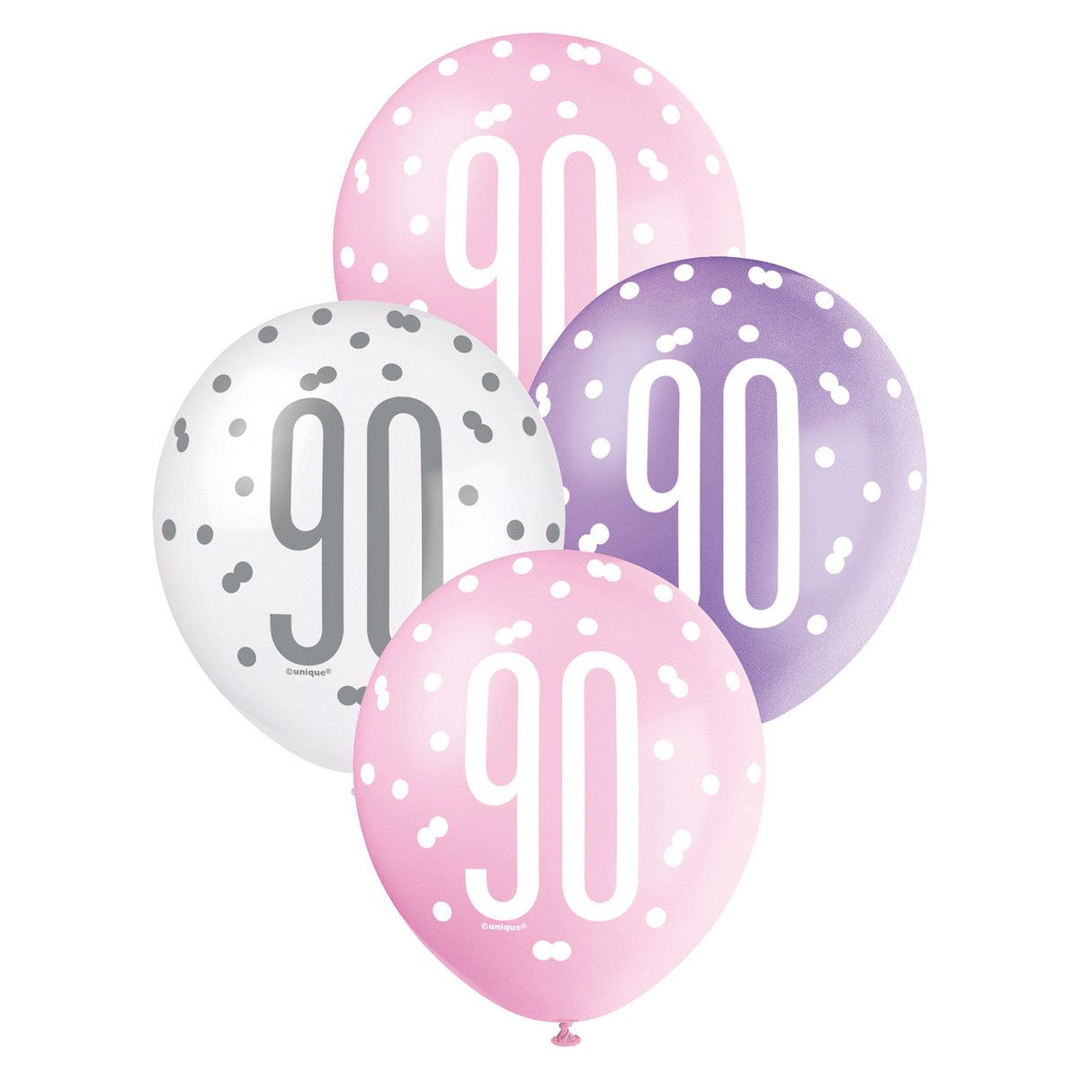 Pink, Purple & White 90th Birthday Latex Balloons - Dollars and Sense
