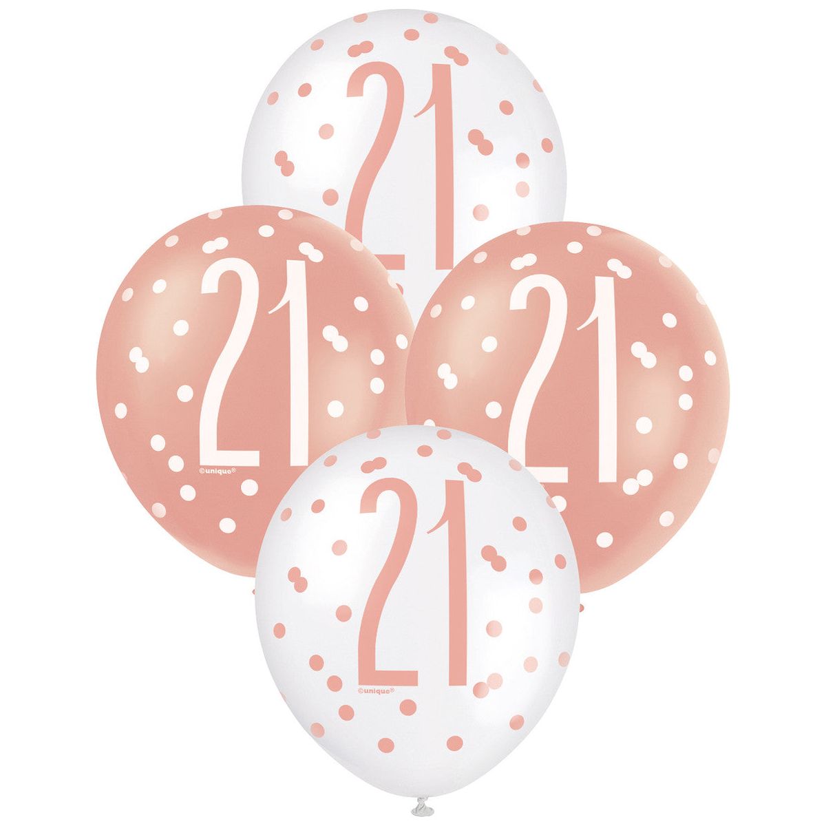 Rose Gold & White 21st Birthday Latex Balloons - Dollars and Sense
