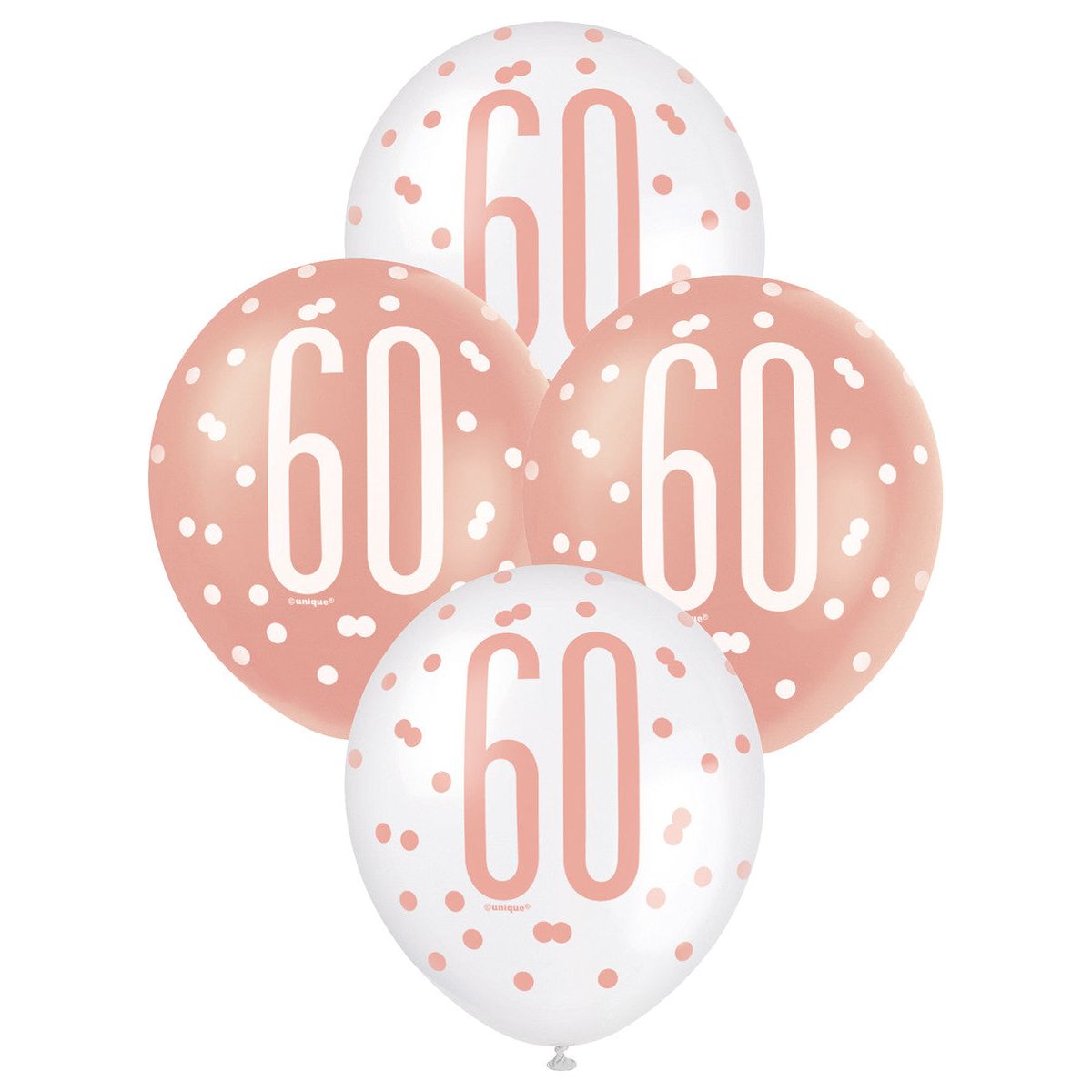 Rose Gold & White 60th Birthday Latex Balloons - Dollars and Sense