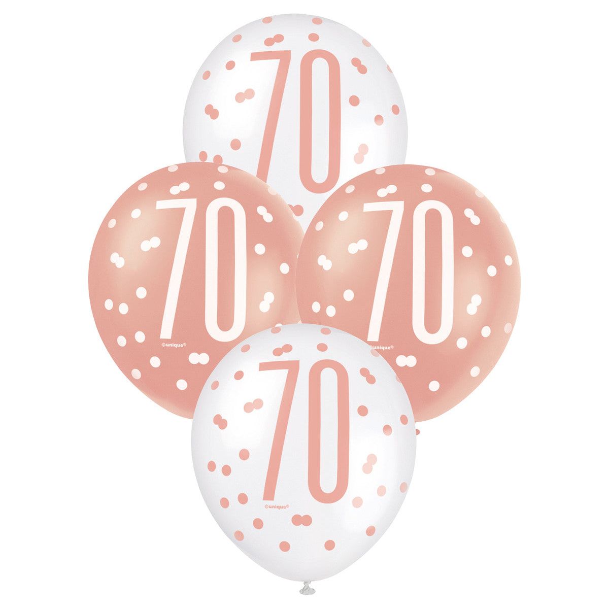 Rose Gold & White 70th Birthday Latex Balloons - Dollars and Sense