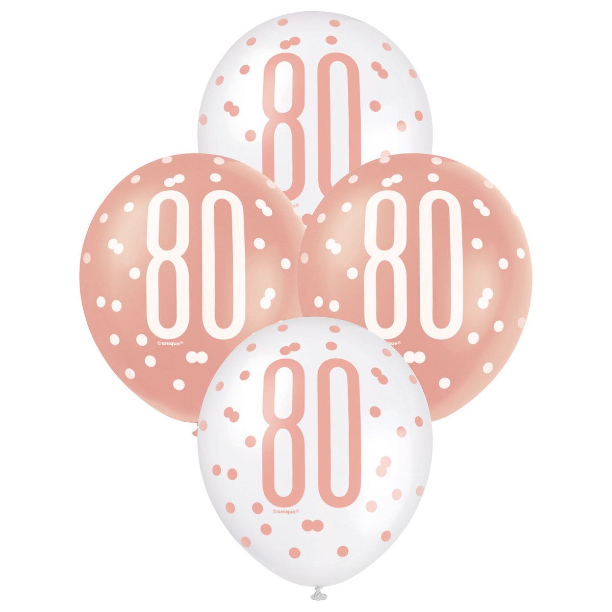 Rose Gold & White 80th Birthday Latex Balloons - Dollars and Sense