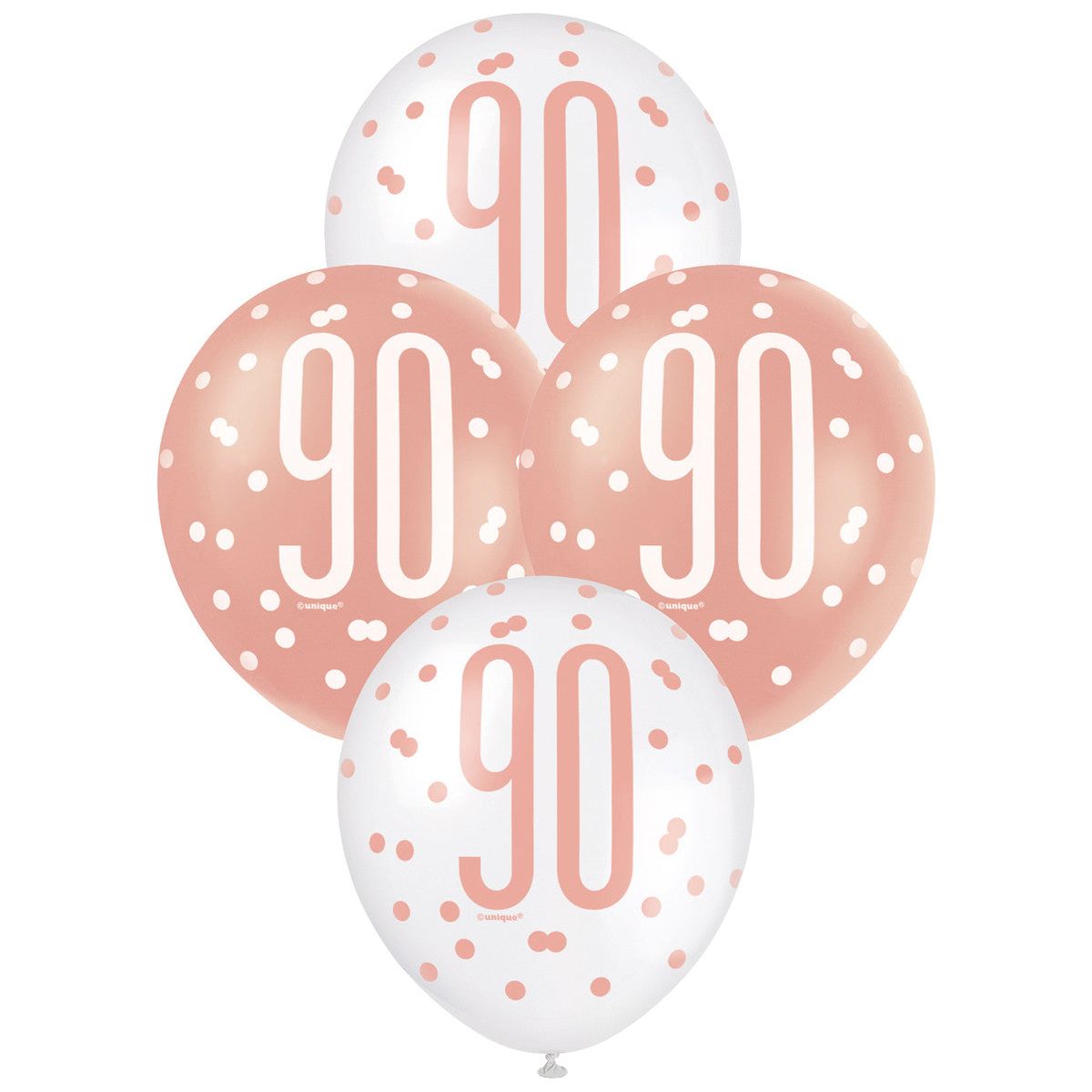 Rose Gold & White 90th Birthday Latex Balloons - Dollars and Sense