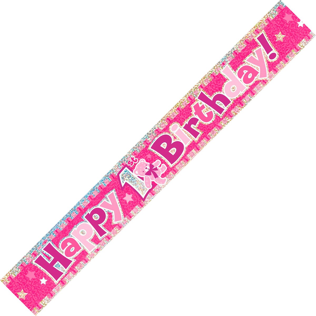 Happy 1st Birthday Foil Banner - Pink - Dollars and Sense