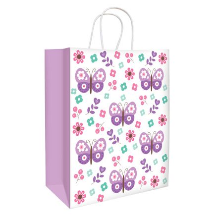 Gift Bag Kraft 290x400x150mm XL 1pk White Bflies