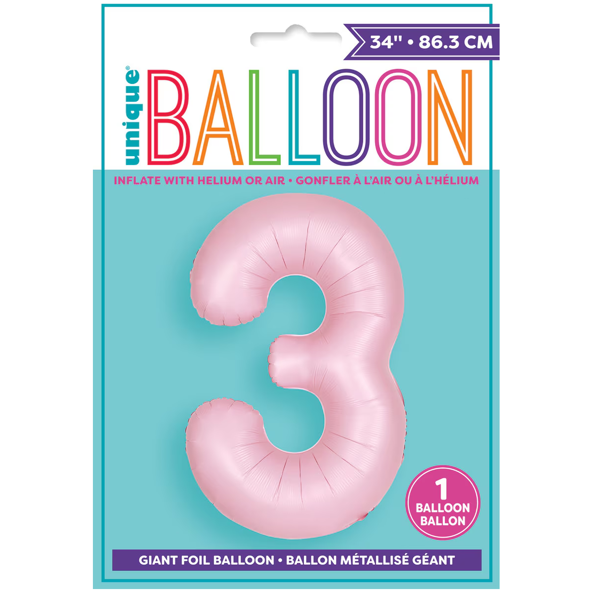 Number 3 Foil Balloon Matte - Lovely Pink - Dollars and Sense