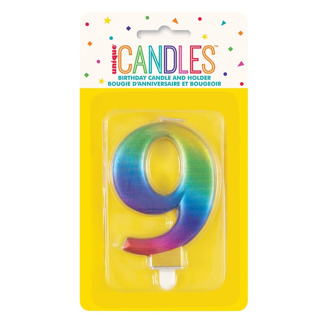 Birthday Candle Number 9 - Metallic Rainbow - Dollars and Sense