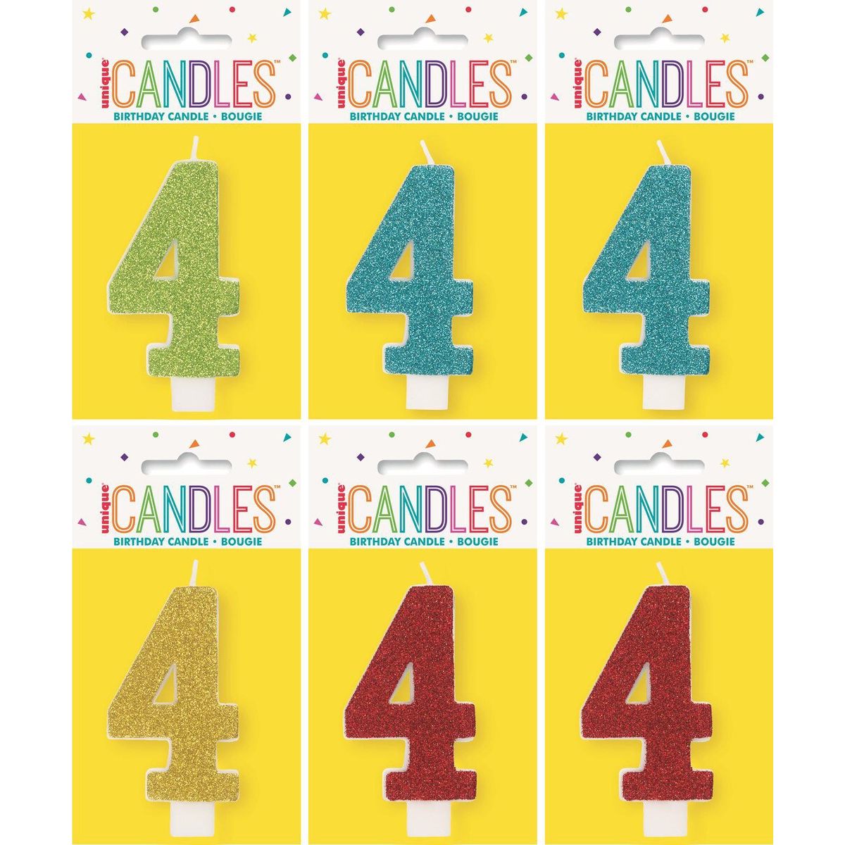 Birthday Candle Number 4 - Assorted Glitter - Dollars and Sense