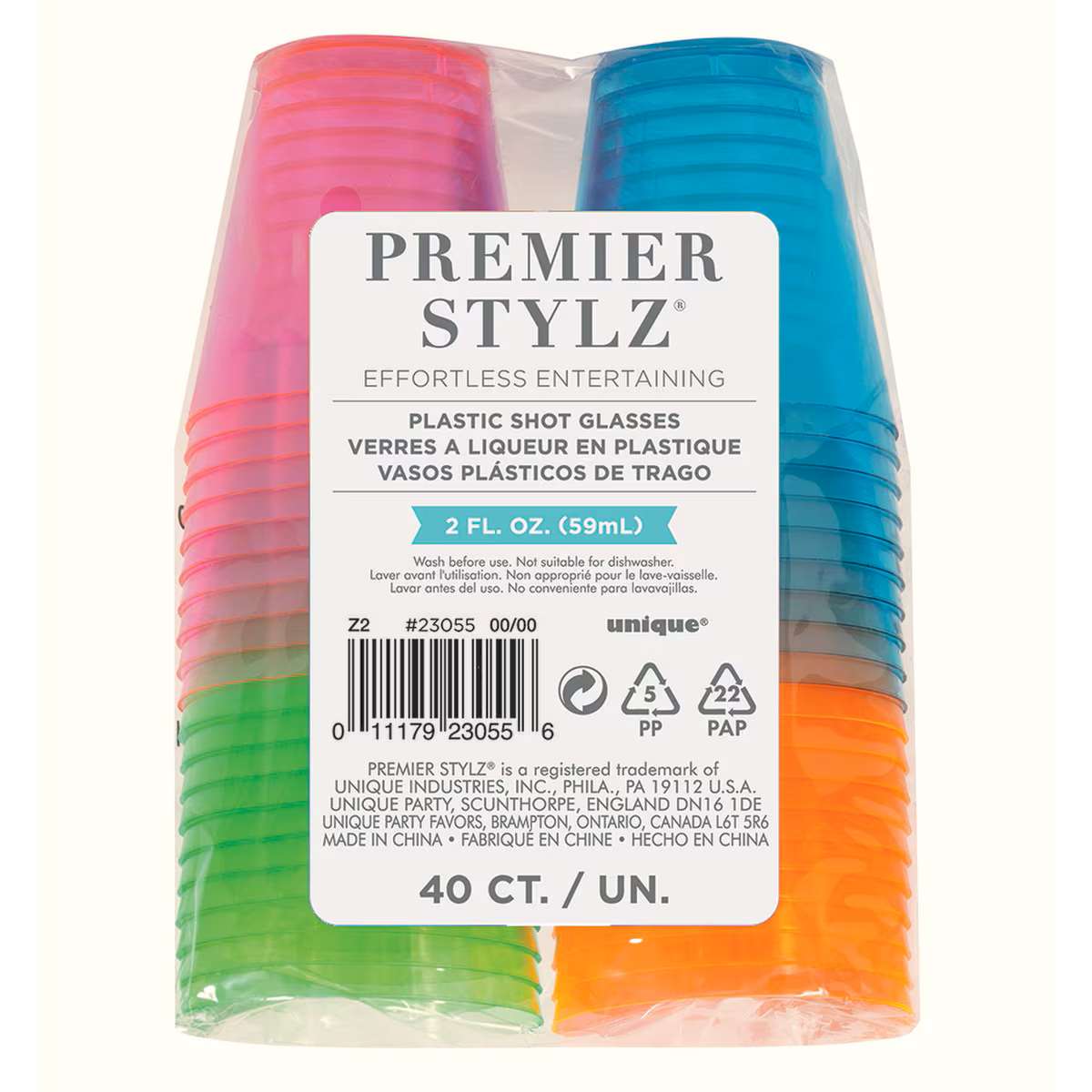 Plastic Shot Glasses - Multicoloured Neon - Dollars and Sense