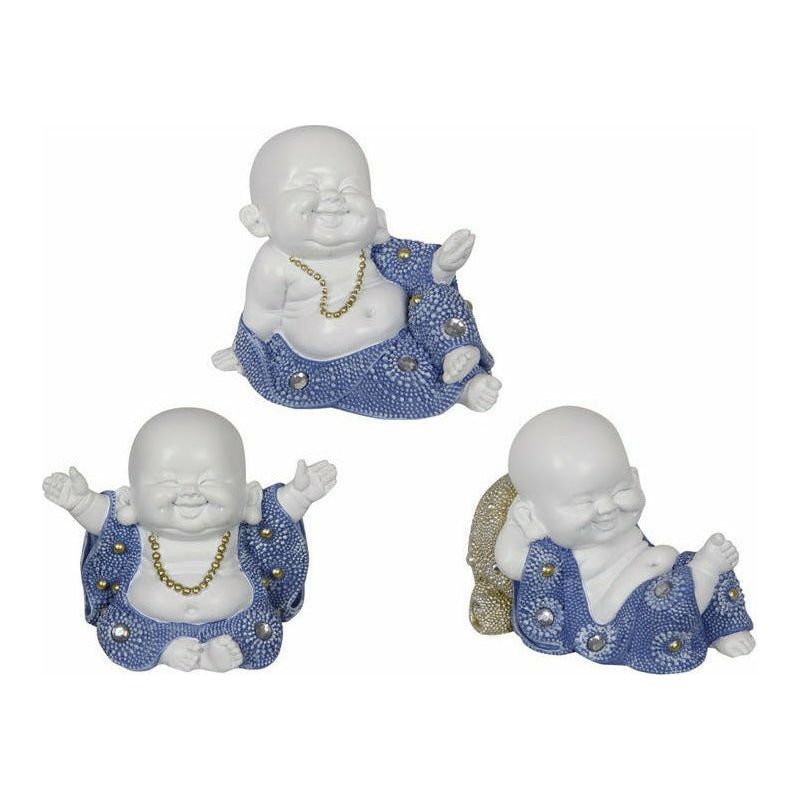 Sitting Buddha Monk Blue & White 8cm - Dollars and Sense