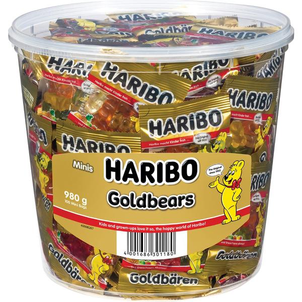 100 x Minibags HARIBO Gold Bears 980g Box