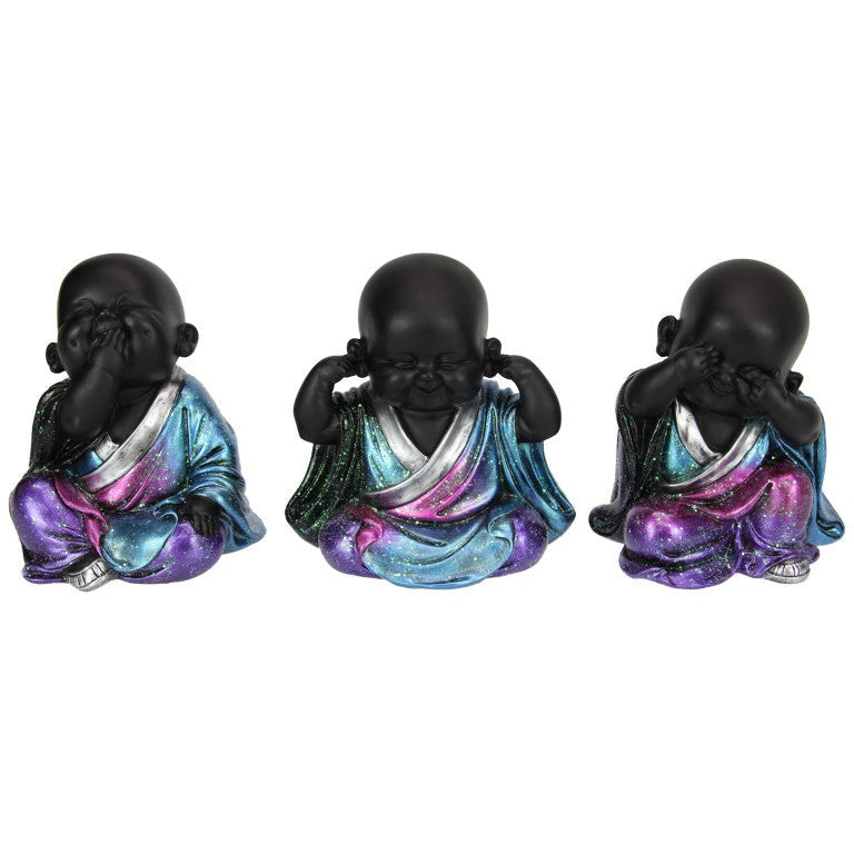 15cm Purple/Blue Galaxy Monks 3 Asstd - Dollars and Sense