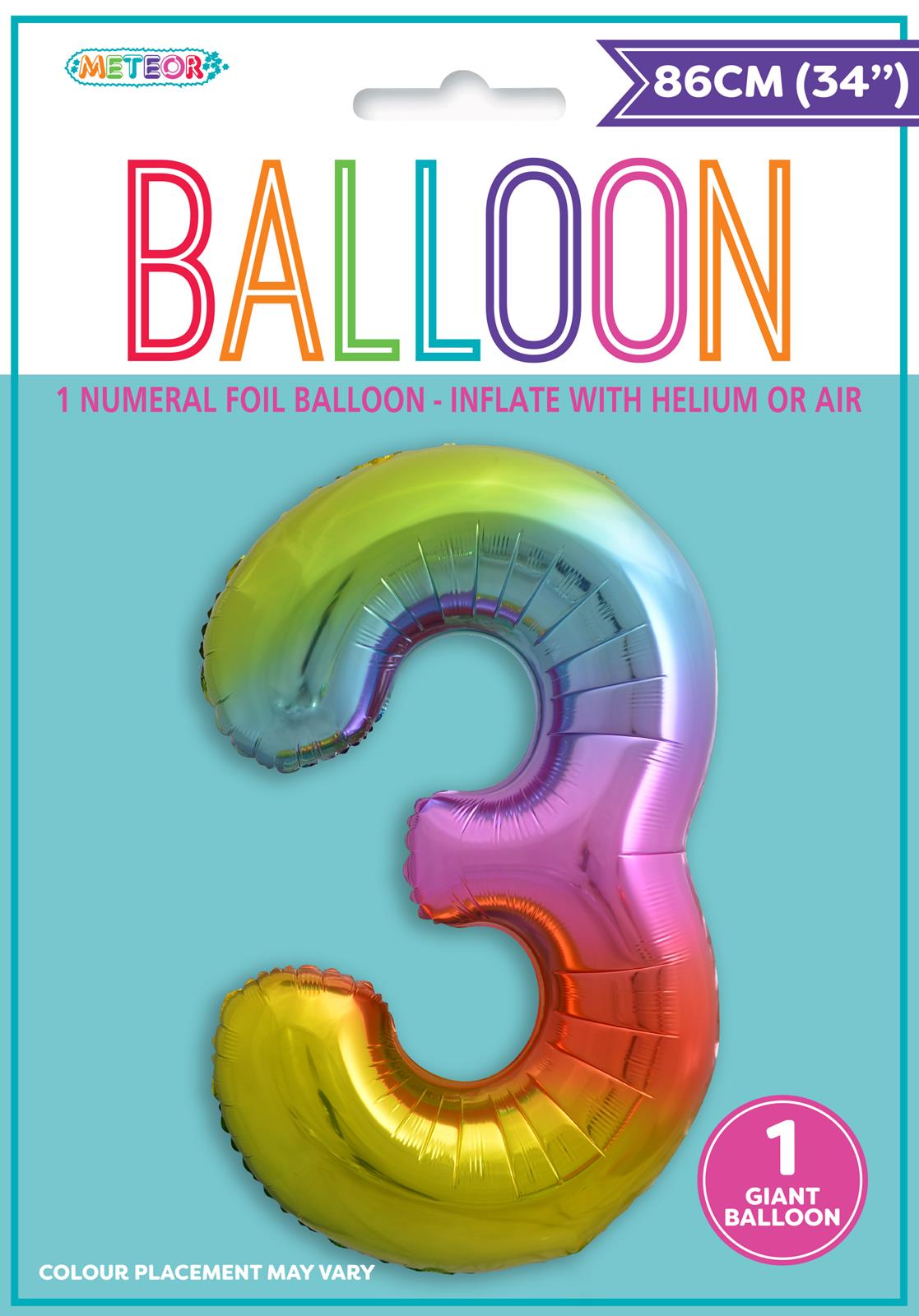 Rainbow 3 Numeral Foil Balloon - Dollars and Sense