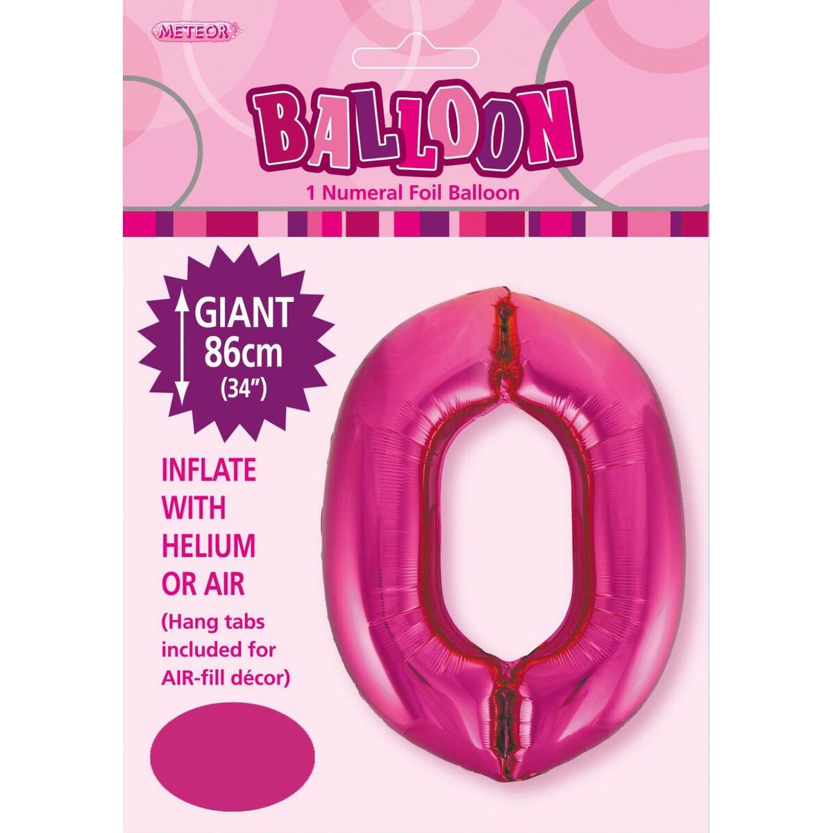 Number 0 Foil Balloon - Hot Pink