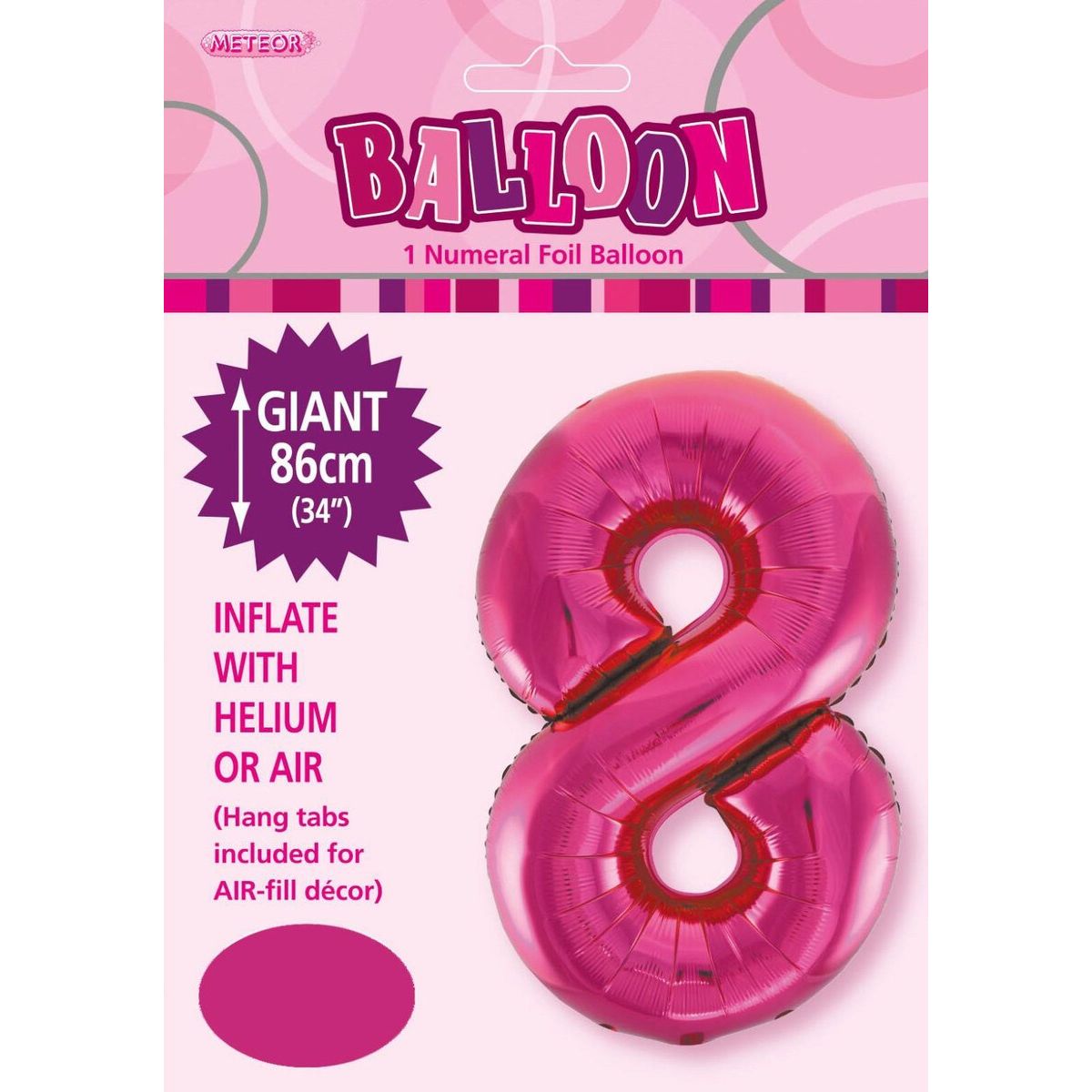 Number 8 Foil Balloon - Hot Pink