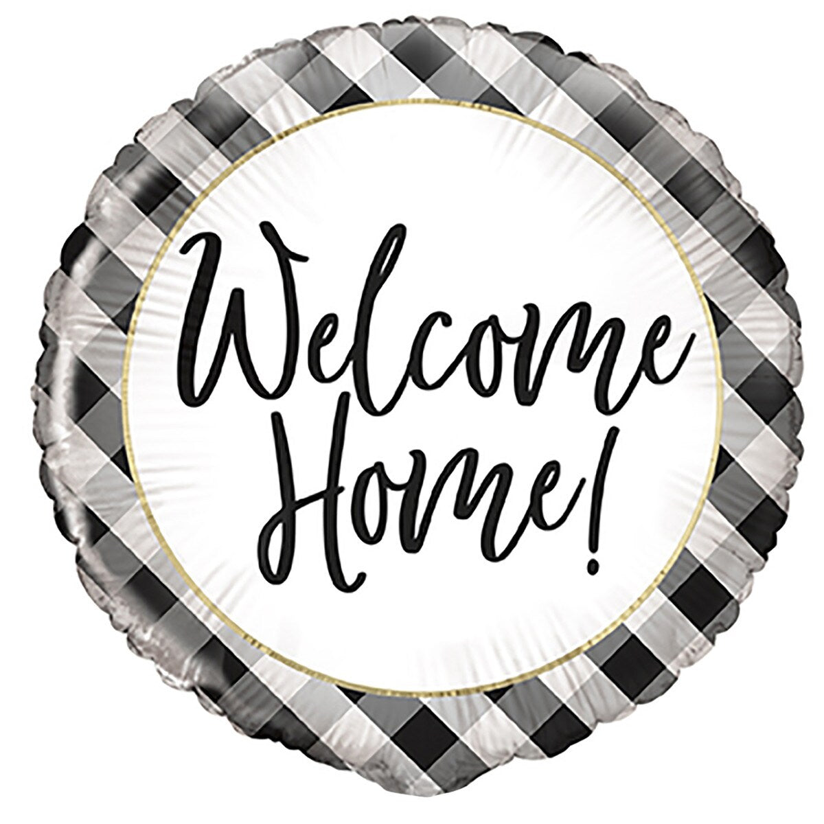 Gingham Welcome Home Foil Balloon -  Black - Dollars and Sense