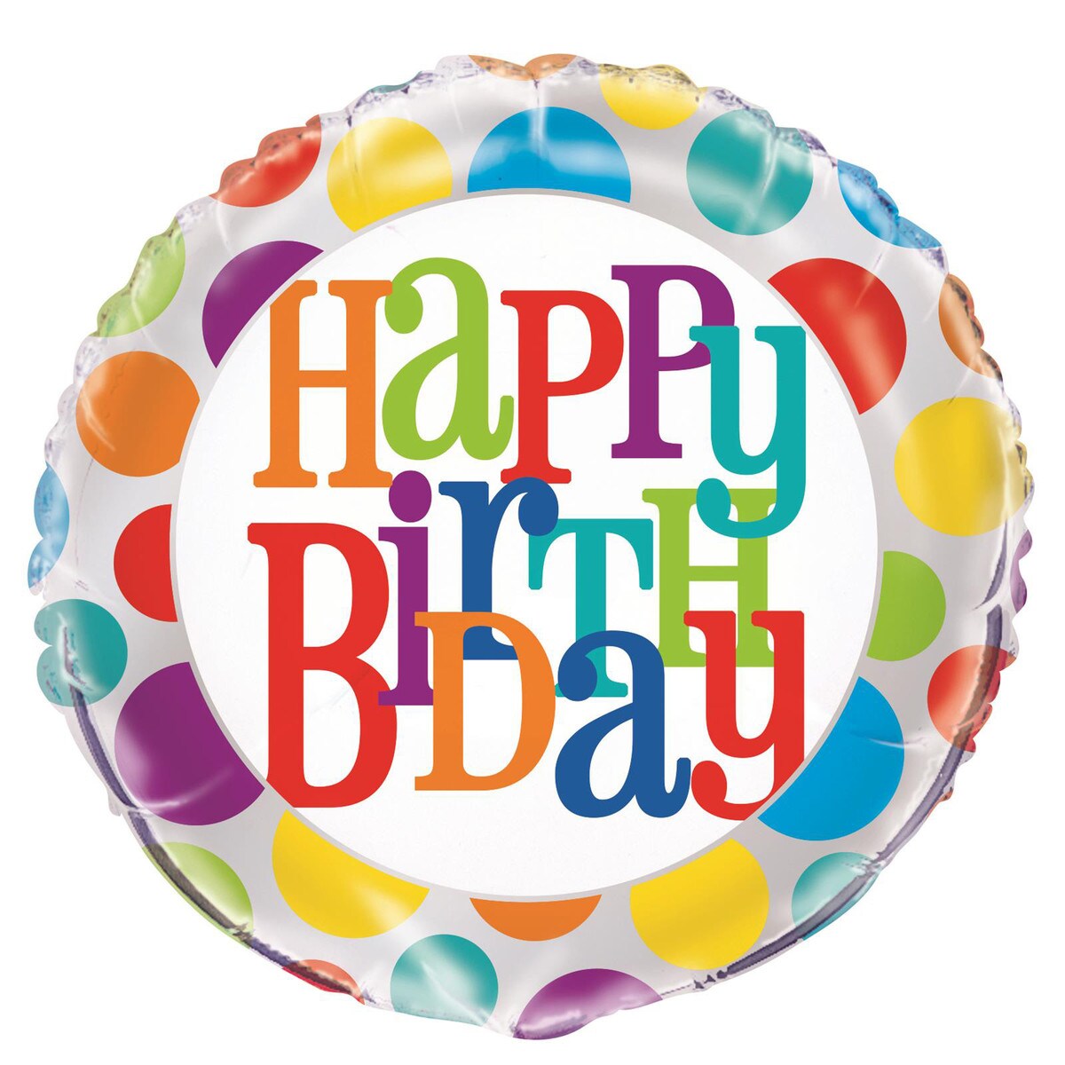 Happy Birthday Foil Balloon - Rainbow Dots - Dollars and Sense