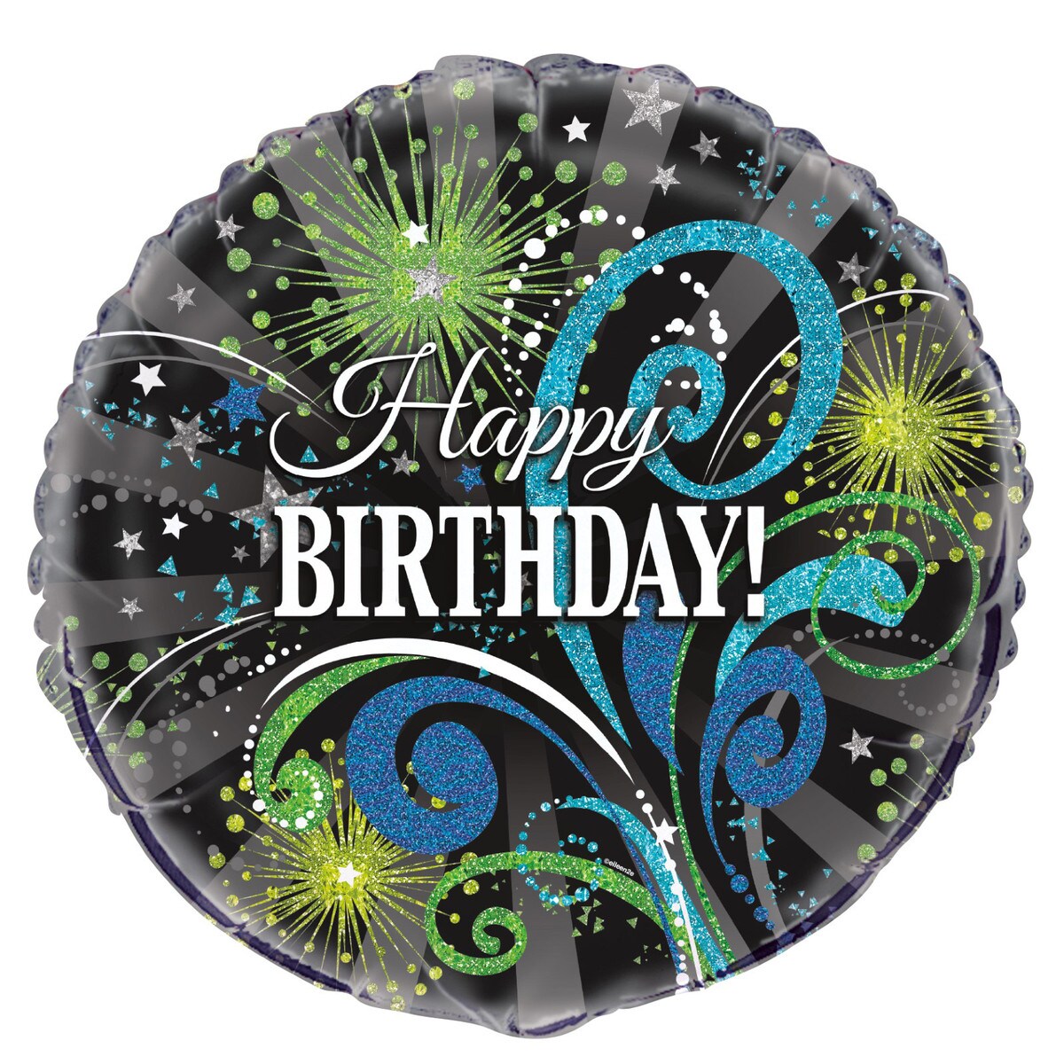 Happy Birthday Foil Balloon - Swirls Black & Green - Dollars and Sense