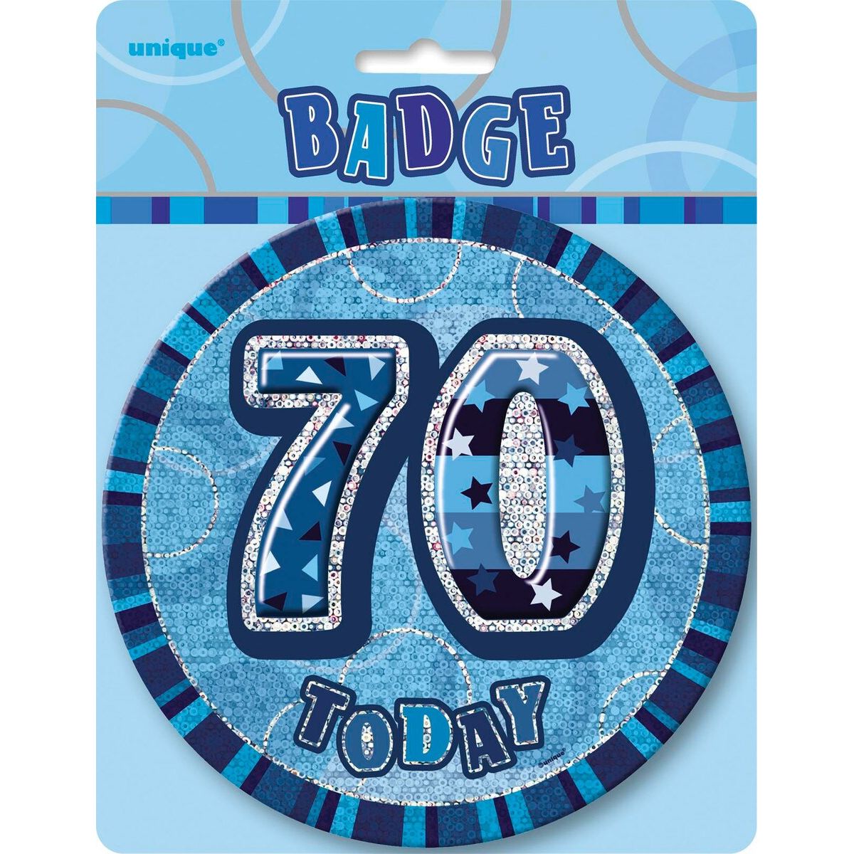 70th Birthday Jumbo Badge - Glitz Blue - Dollars and Sense