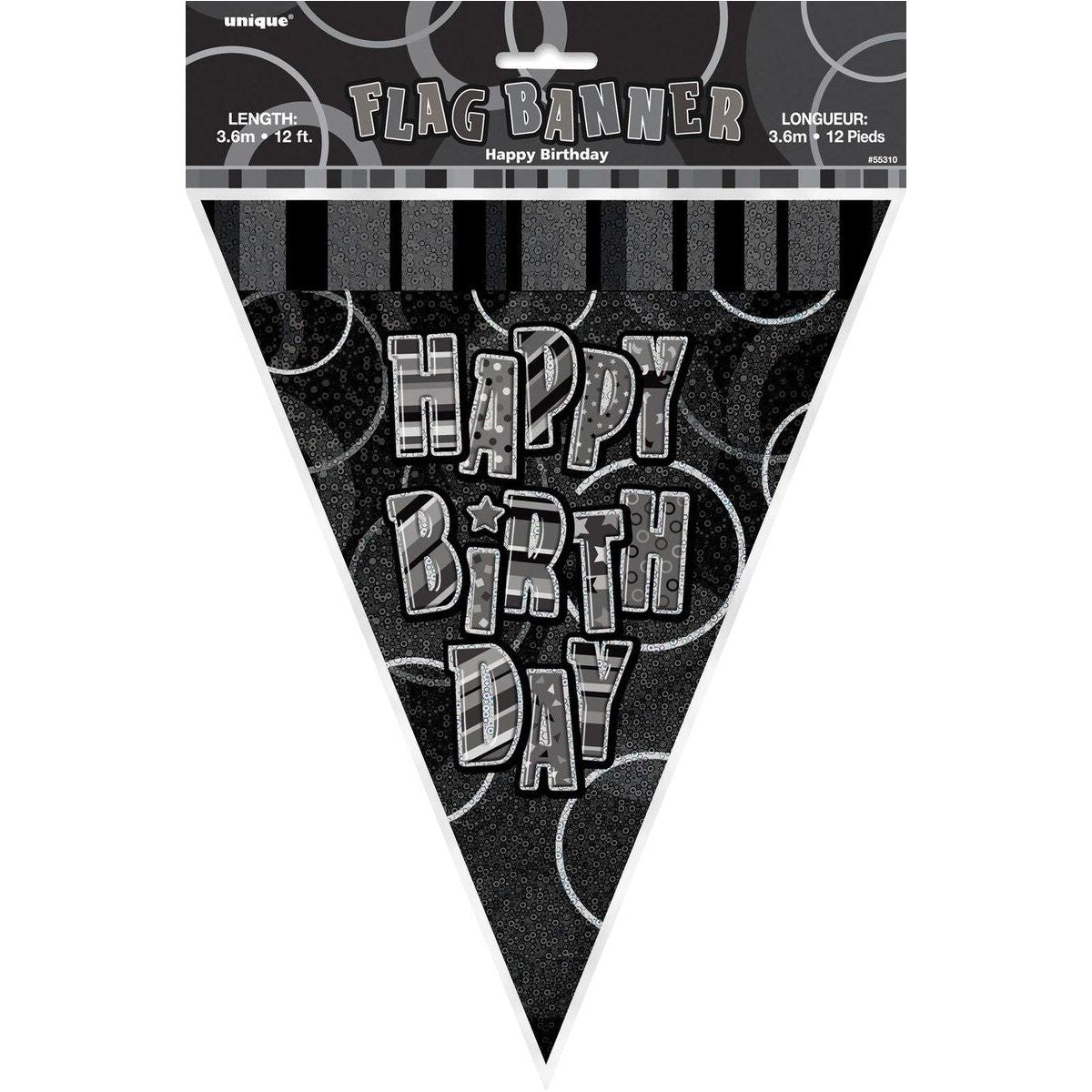 Happy Birthday Flag  Banner - Glitz Black - Dollars and Sense