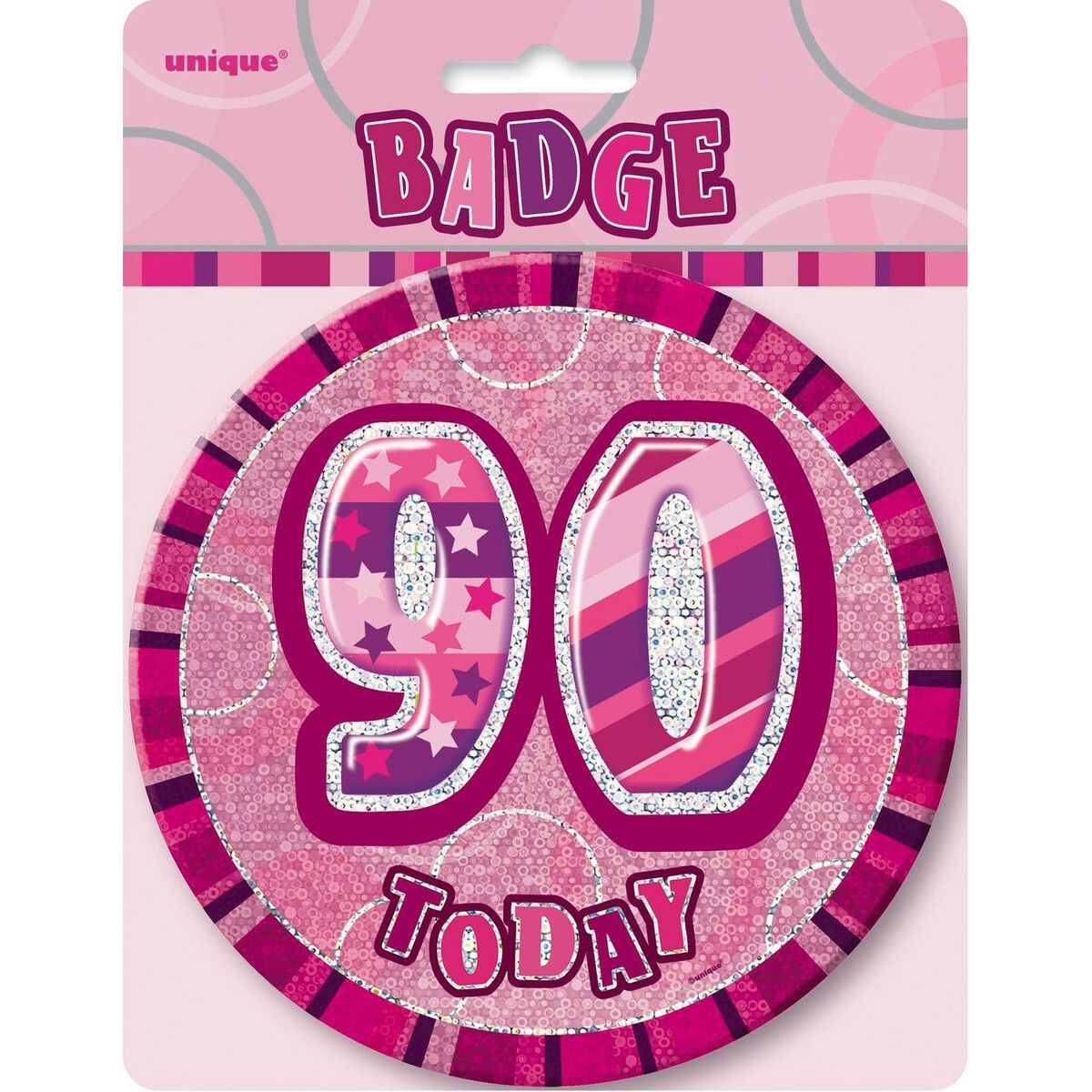 90th Birthday Jumbo Badge - Glitz Pink - Dollars and Sense