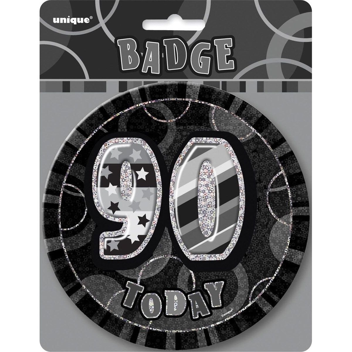 90th Birthday Jumbo Badge - Glitz Black - Dollars and Sense