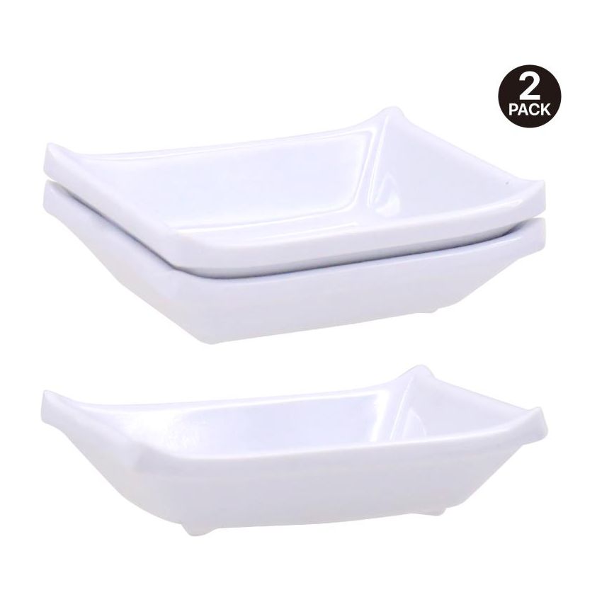 White Melamine Sauce Dishes - Rectangular