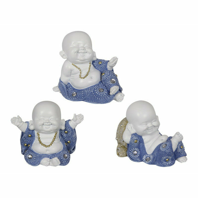 Sitting Buddha Monk Blue & White 8cm - Dollars and Sense