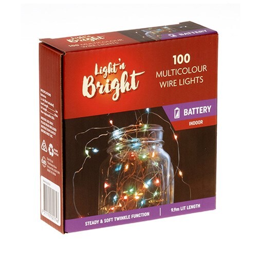 Lights Copper Wire Multicolour 2F Pk100 Battery Operated - Dollars and Sense