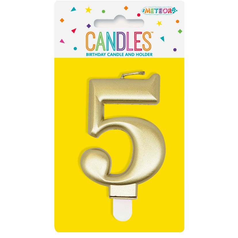 Birthday Candle Number 5 - Metallic Gold SKU 66345 - Dollars and Sense