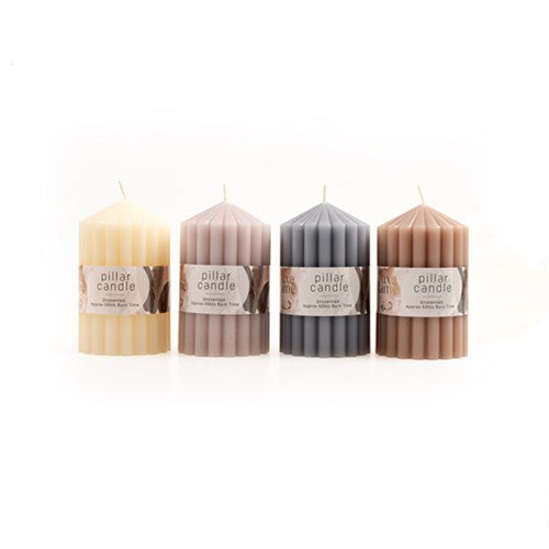 Assorted Non-Scented Ribbed Pillar Candle - 6.8 x 11.4cm - Dollars and Sense