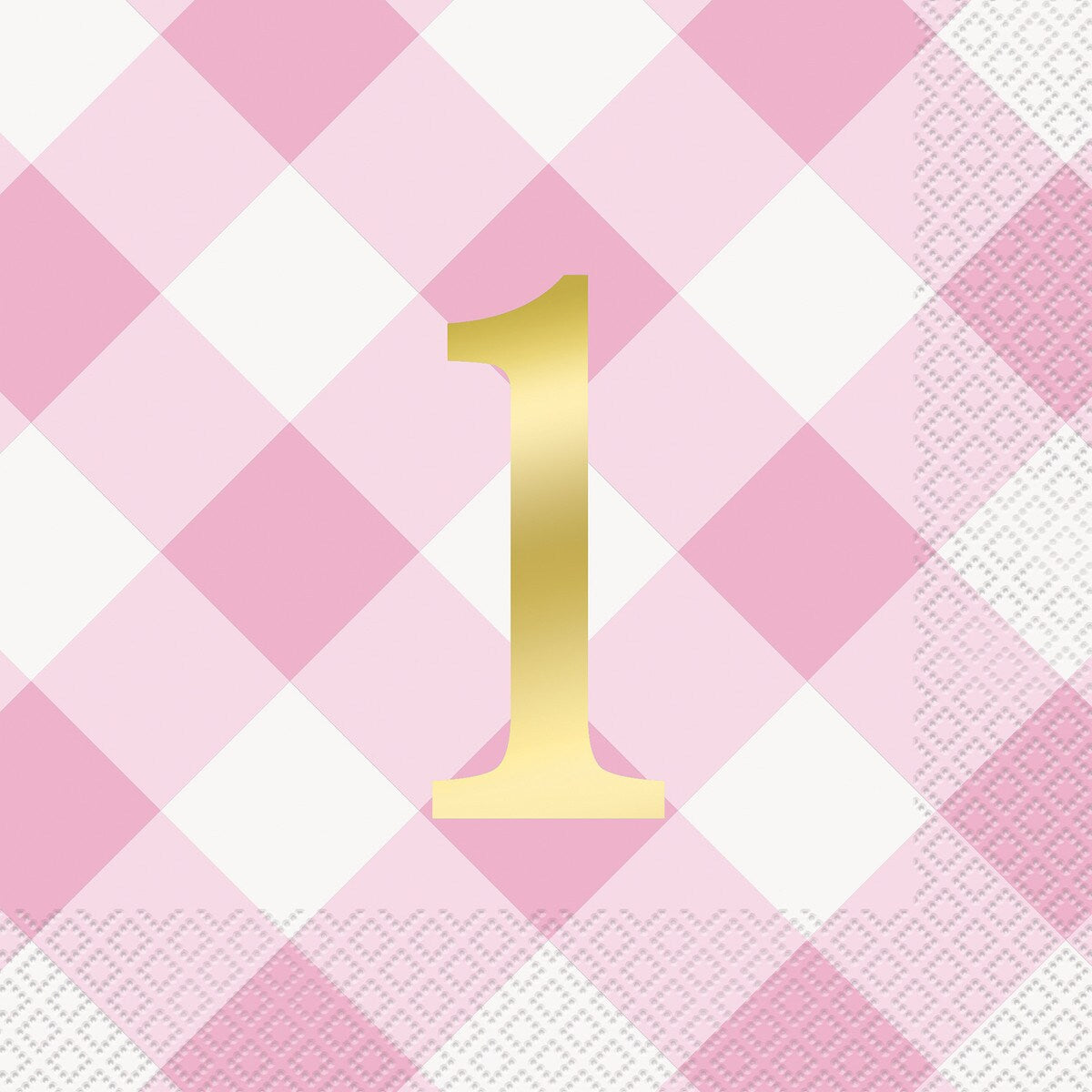 Gingham 1st Birthday Lunch Napkins - Pink