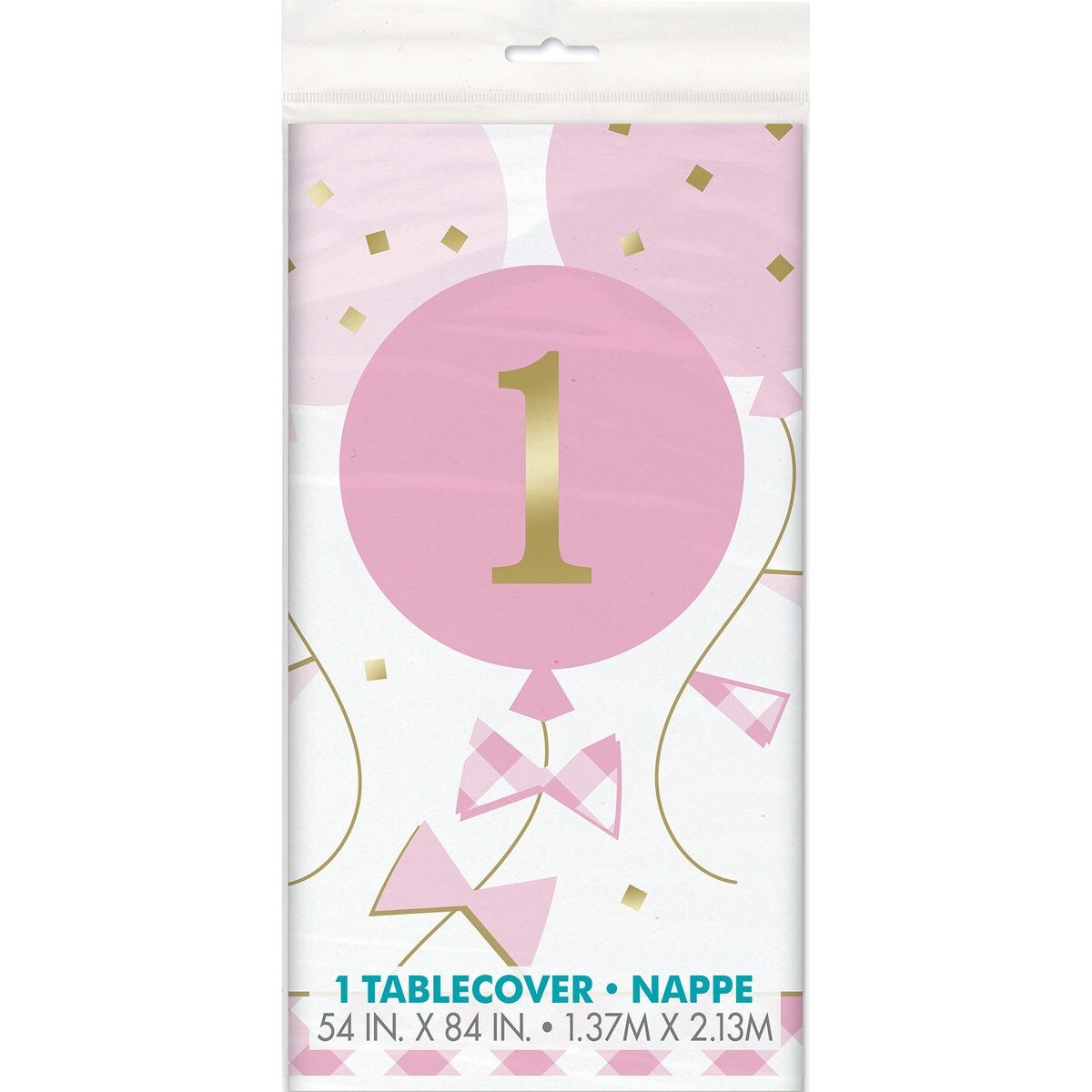 Gingham 1st Birthday Tablecover - Pink