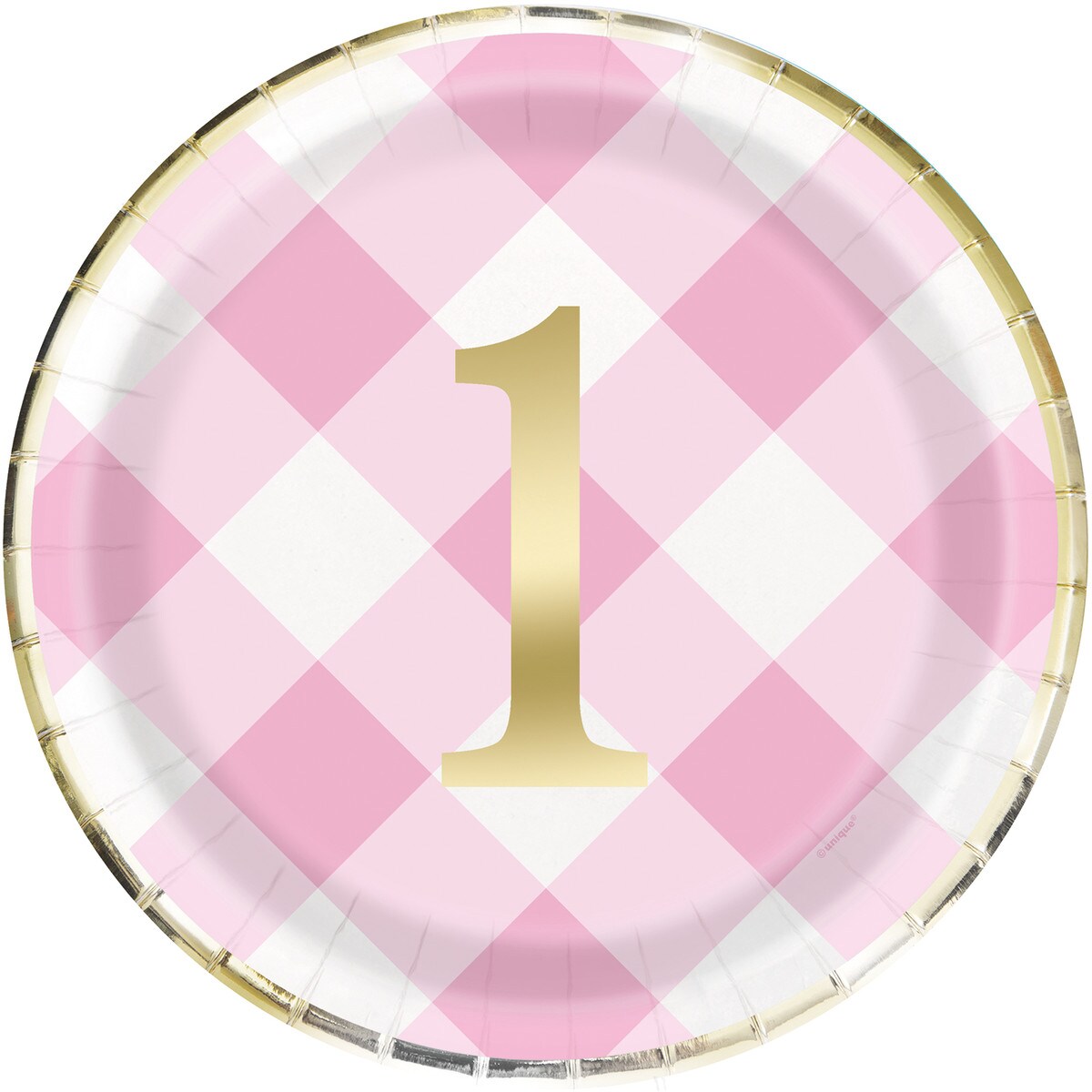 Gingham 1st Birthday Dinner Plates - Pink