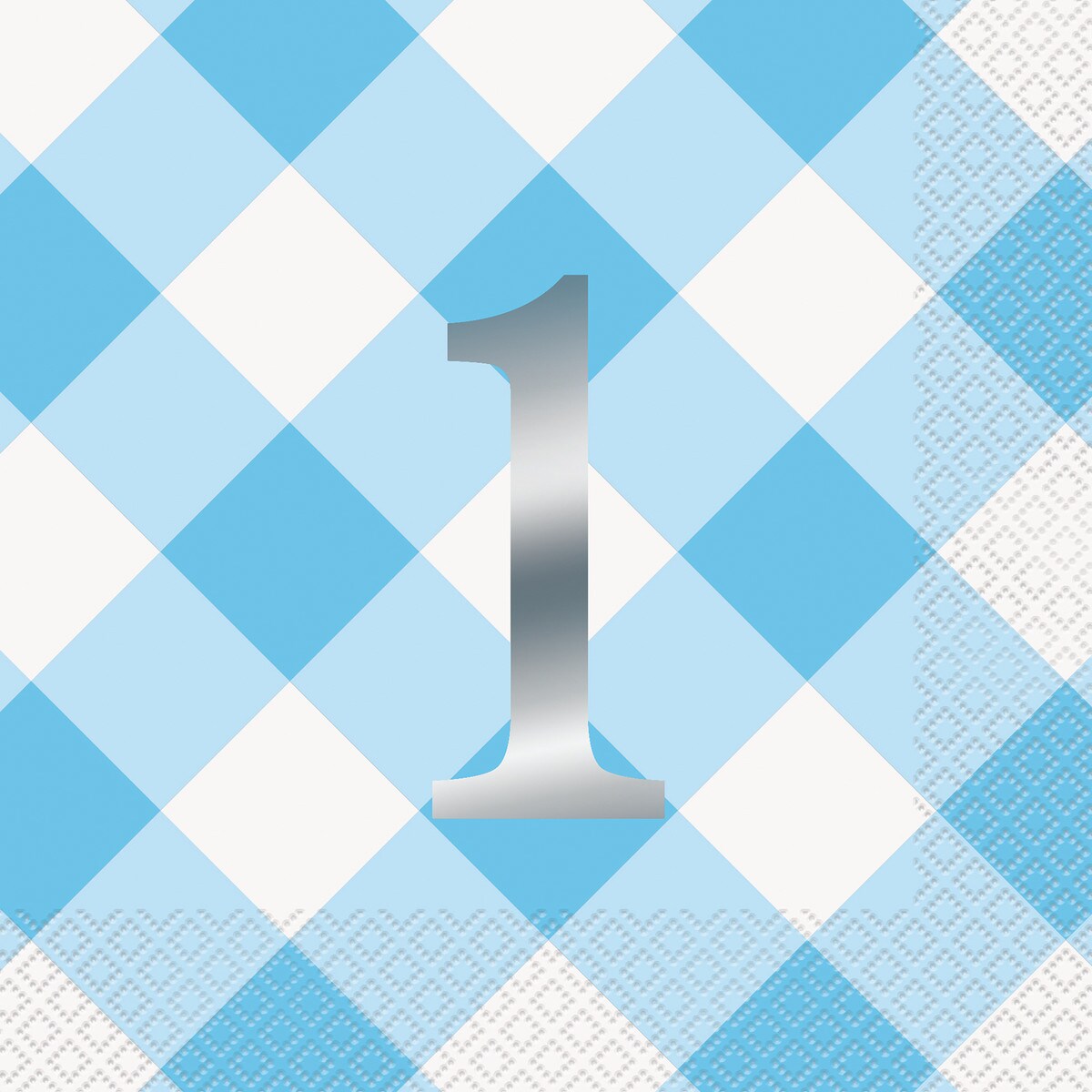 Gingham 1st Birthday Lunch Napkins - Blue