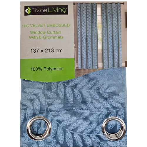 Divine Living Curtain Velvet Embossed - Sky Blue - Dollars and Sense