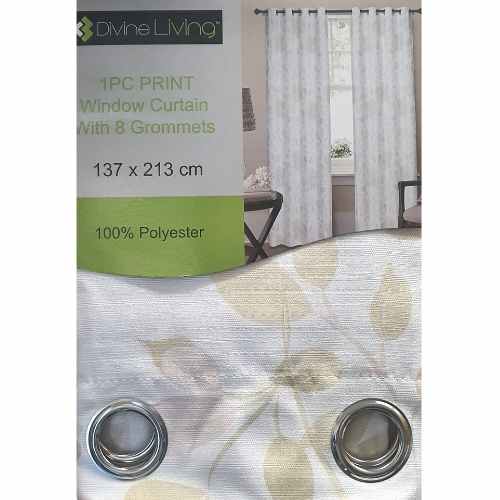 Printed Solid Embossed Curtain with 8 Silver Grommets Light Grey with Grey Design - Dollars and Sense